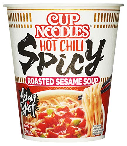 Nissin Cup Noodles – Hot Chili Spicy, 8er Pack, Soup Style Instant-Nudeln japanischer Art, mit Chilis, geröstetem Sesam & Gemüse, schnell im Becher zubereitet, asiatisches Essen (8 x 66 g) von NISSIN