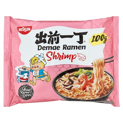 Nissin Demae Ramen – Shrimp, Einzelpack, Instant-Nudeln japanischer Art, mit Shrimp-/ Crevetten-Geschmack und asiatischen Gewürzen, schnell und einfach zubereitet, asiatisches Essen (1 x 100 g) von Nissin