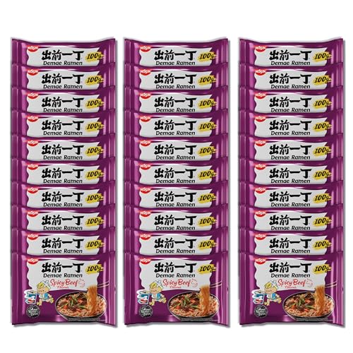 Nissin Demae Ramen – Spicy Beef, 30er Pack, Instant-Nudeln japanischer Art, mit Rindfleisch-Geschmack & asiatischen Gewürzen, schnell & einfach zubereitet, asiatisches Essen (30 x 100 g) von Nissin