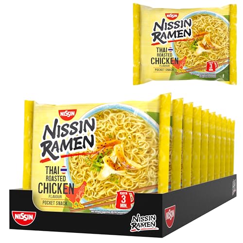 Nissin Ramen - Thai Roasted Chicken, 10er Pack, Instant-Nudeln asiatischer Art, nach thailändischer Rezeptur, schnell & einfach zubereitet, asiatisches Essen (10 x 65 g) von NISSIN