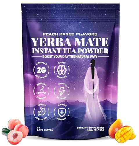 Yerba Magic Peach Mango, Yerba Mate Instant-Teepulver, Mate-Tee-Ergänzungsmittel mit Präbiotika und Probiotika, 4-in-1-Funktionsmischung, Konzentration und Darmgesundheit(1pcs) von Nnbysj