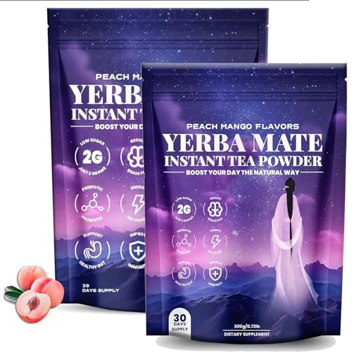 Yerba Magic Peach Mango, Yerba Mate Instant-Teepulver, Mate-Tee-Ergänzungsmittel mit Präbiotika und Probiotika, 4-in-1-Funktionsmischung, Konzentration und Darmgesundheit(2pcs) von Nnbysj