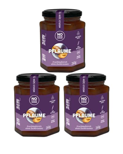 NO SUGAR SUGAR Fruchtaufstrich Pflaume ohne Zuckerzusatz mindestens 80% Fruchtanteil mit Erythrit und Stevia | Brotaufstrich Hergestellt in der EU (260g) (3x260g) von NoSugarSugar