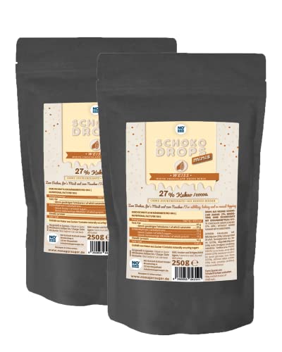 NO SUGAR SUGAR Schokodrops Minis Weiß mit 27% Kakao Anteil (500g) ohne Zuckerzusatz, gesüßt mit Erythrit und Stevia (2x 250g) von NoSugarSugar