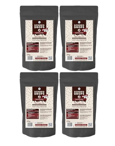 NO SUGAR SUGAR Zartbitter Schokoladendrops mit 60% Kakao Anteil (250g Box) Hergestellt ohne Zuckerzusatz, gesüßt mit Erythrit und Stevia (4x 250g) von NoSugarSugar