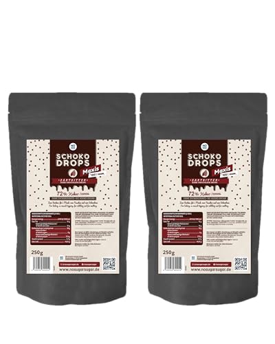 NO SUGAR SUGAR Vorteilspack 2x250g Zartbitter Schokoladendrops mit 72% Kakao Anteil. Hergestellt ohne Zuckerzusatz, gesüßt mit Erythrit und Stevia von NoSugarSugar