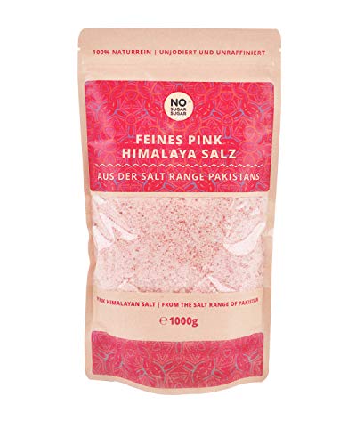 Pink Himalaya Salz 1kg, feine Körnung, Perfekt für Salzstreuer, Steinsalz/Kristallsalz aus Pakistan 1kg 2kg 5kg 10kg 25kg wählbar mit großem Mengenrabatt von NoSugarSugar