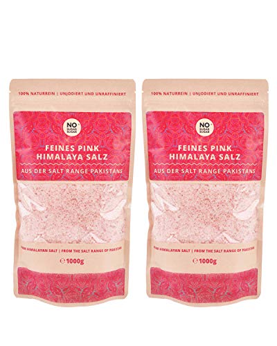 Pink Himalaya Salz, feine Körnung, Perfekt für Salzstreuer, 1 kg (Steinsalz / Kristallsalz aus Pakistan) 1kg 2kg 5kg 10kg 25kg wählbar mit großem Mengenrabatt (2 KG) von NoSugarSugar