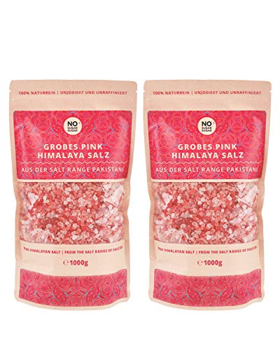 Pink Himalaya Salz Vorteilspack 2x1kg, grobe Körnung, Perfekt für Salzmühle, Brocken, Steinsalz / Kristallsalz aus Pakistan von NoSugarSugar