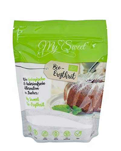 mySweet Bio-Erythrit (440g) Kalorienfreie Zuckeralternative in zertifizierter Bio Qualität aus nachhaltiger Produktion ohne Zusätze in wiederverschließbaren frische Beutel von NoSugarSugar