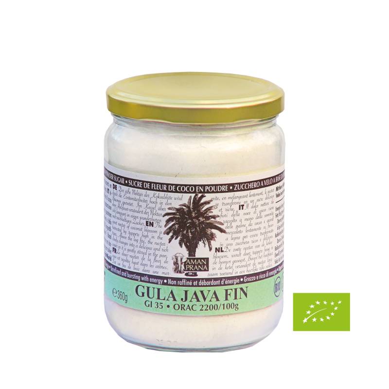 Gula Java Fin 360 g in Bioqualität - Kokosblütenzucker - feinst vermahlen - nicht raffiniert - vegan - Amanprana von Amanprana