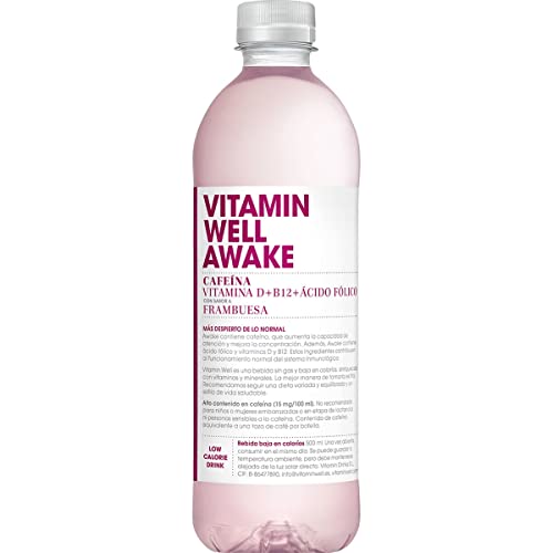 GOOD4YOU Vitamin Well Awake Erfrischungsgetränk mit Vitaminen und Mineralien Geschmack Himbeere Flasche 50 cl von GOOD4YOU