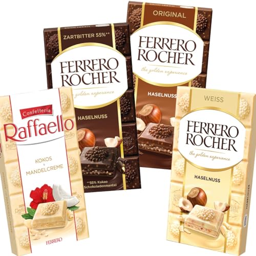 Ferrero Rocher und Raffaello Schokoladen Tafeln 90g 4er Pack - probierpaket - finde deine Schokolade von Nohawa