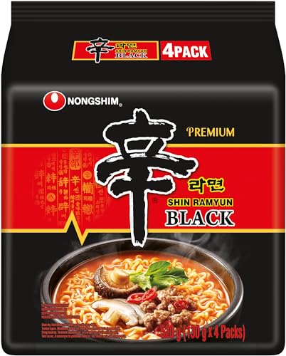 Nong Shim Instantnudeln Shin Ramyun Black – Koreanische Rindfleisch Ramen Suppe scharf mit Knoblaucharoma - schnelle Zubereitung – 1er Vorteilspackung - 4 x 130g von Nongshim