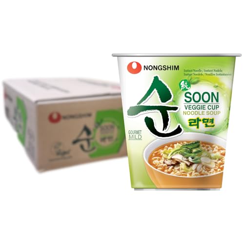 Nong Shim Instantnudeln Soon Veggie Ramyun – Koreanische Gemüse Cup Suppe mild - schnelle Zubereitung – 12er Vorteilspack à 67g von Nongshim