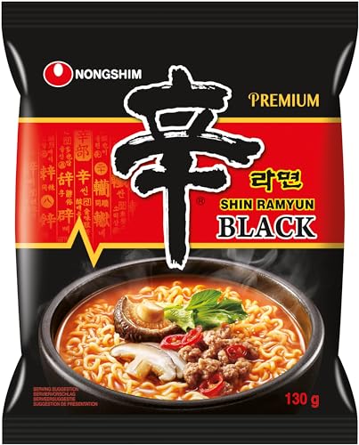 Nong Shim Instantnudeln Shin Ramyun Black – Koreanische Rindfleisch Ramen Suppe scharf mit Knoblaucharoma - schnelle Zubereitung – 20er Vorteilspack à 130g von Nongshim