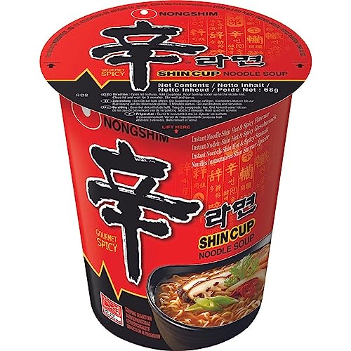 Nong Shim Instantnudeln Shin Ramyun – Koreanische Cup Suppe scharf - schnelle Zubereitung – 12er Vorteilspack à 68g von Nongshim