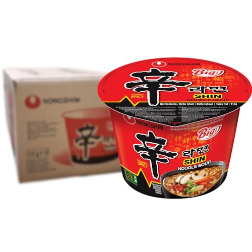 Nong Shim Instantnudeln Shin Ramyun Big Bowl – Koreanische Rindfleisch Ramen Suppe sehr scharf - schnelle Zubereitung – 16er Vorteilspack à 114g von Nongshim