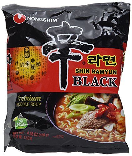 Nong Shim Instantnudeln Shin Ramyun Black – Koreanische Rindfleisch Ramen Suppe scharf mit Knoblaucharoma - schnelle Zubereitung – 4er Vorteilspack à 130g von Nong Shim