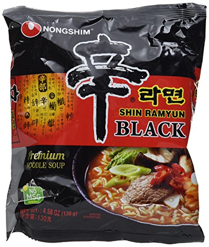 Nong Shim Instantnudeln Shin Ramyun Black – Koreanische Rindfleisch Ramen Suppe scharf mit Knoblaucharoma - schnelle Zubereitung – 4er Vorteilspack à 130g von Nongshim