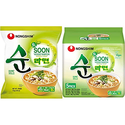 Nong Shim Instantnudeln Soon Veggie Ramyun – Koreanische Gemüse Ramen Suppe mild - 20er Vorteilspack à 112g & Instantnudeln Soon Veggie Ramyun - Gemüse Ramen Suppe mild - 1er Vorteilspack à 560g von Nong Shim