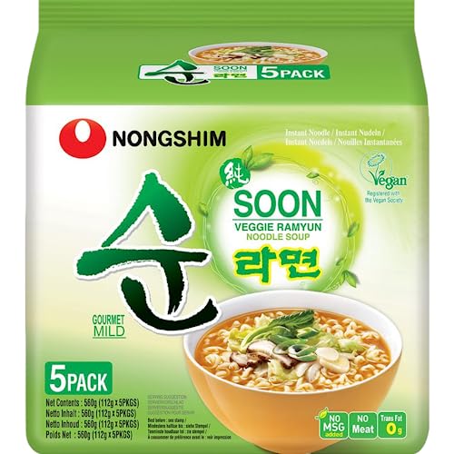 Nong Shim Instantnudeln Soon Veggie Ramyun – Koreanische Gemüse Ramen Suppe mild - schnelle Zubereitung – 1er Multipack - 5 x 120g von Nongshim