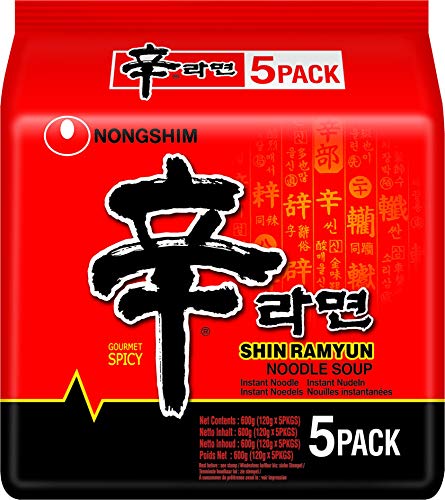Nong Shim Shim Instant Nudeln Shin Ramyun, Koreanische Heißlamellensuppe - Schnelle Zubereitung - Multipack 120G x 5 x 8 (4,8kg) von Nong Shim