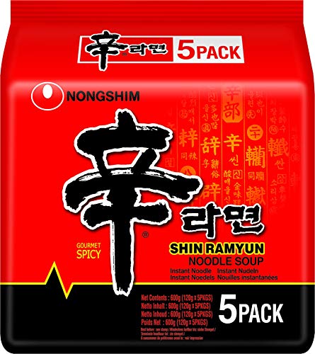 Nong Shim Shim Instant Nudeln Shin Ramyun, Koreanische Heißlamellensuppe - Schnelle Zubereitung - Multipack 120G x 5 x 8 (4,8kg) von Nongshim