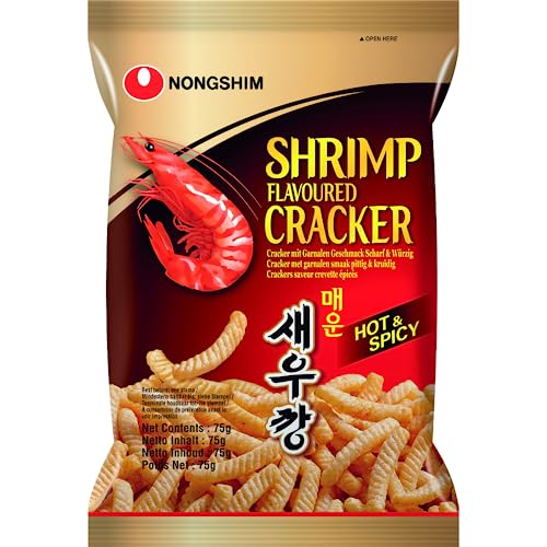 Nong Shim Shrimp Cracker scharf und würzig – Knusprige Krabbencracker mit scharfem Geschmack - koreanische Knabberei für jeden Tag – 1 x 75g von Nong Shim