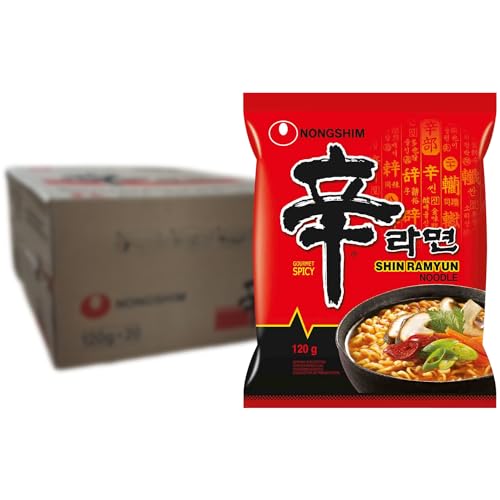 Nong Shim Instantnudeln Shin Ramyun – Koreanische Rindfleisch Ramen Suppe sehr scharf - schnelle Zubereitung – 20er Vorteilspack à 120g von Nongshim