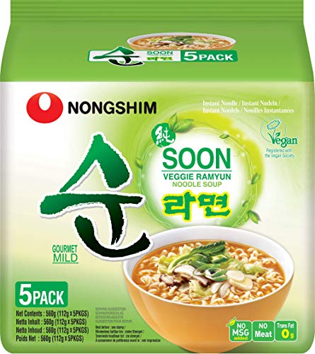 Nong Shim Instantnudeln Soon Veggie Ramyun – Koreanische Gemüse Ramen Suppe mild - Instantsnack - schnelle Zubereitung – 2 x 5er Vorteilspack à 560g von Nongshim
