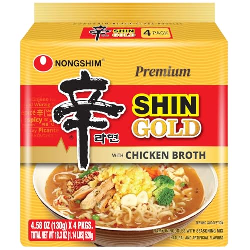 Nongshim Ramen Noodles, Gourmet Instant Ramen, Premium Mikrowellengeeignete Nudelsuppe, Shin Gold, 130 ml (4 Stück) von Nongshim