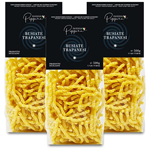 NONNA PIPPINA Busiate Trapanesi 3 x 500g, typisch sizilianische Nudeln, traditionell durch Bronzeform gezogen, langsame Trocknung, aus Hartweizengriess, vegan (ohne Ei) von Nonna Pippina