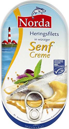 Heringsfilets, zarte Fisch-Filets in Senf-Creme, MSC zertifiziert, 200 g Heringsfilets, zarte Fisch-Filets in Senf-Creme, MSC zertifiziert, 200 g von Norda