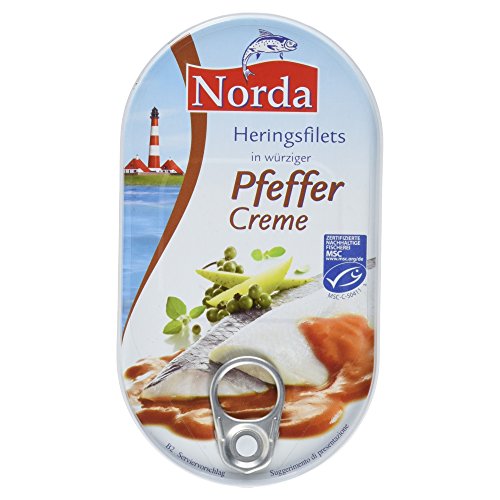 Heringsfilets, zarte Fisch-Filets in Pfeffer-Creme, MSC zertifiziert, 200 g von Norda