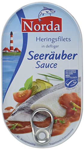 Norda Heringsfilets Seeräuber, 1er Pack Konserven, Fisch in Gurken-Paprikasauce Norda Heringsfilets Seeräuber, 1er Pack Konserven, Fisch in Gurken-Paprikasauce von Norda