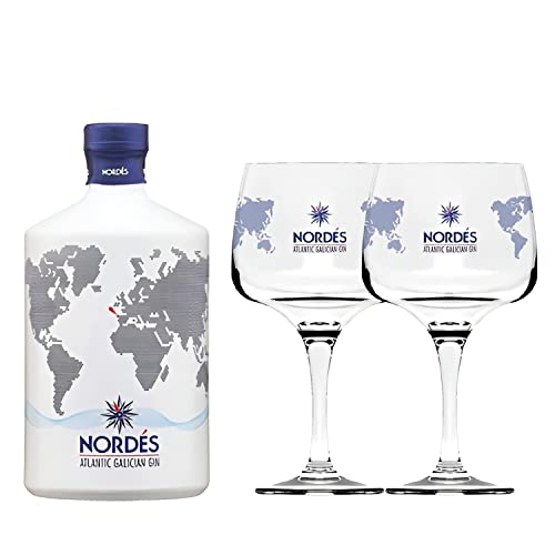 Gin Nordés - Atlantic Galician Gin - Keramikflaschenset mit zwei Gläsern - 70 cl. - 40% Vol. von Nordés