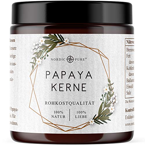 Papaya Kerne von Nordic Pure 100g | Papaya-Samen in Rohkostqualität | Papaya-Pfeffer ohne Zusatzstoffe - Hoher Papain Gehalt | Papaya-Enzym von Nordic Pure