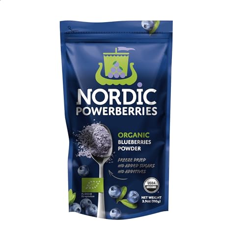 Nordic Bio-Wild-Blaubeeren-Pulver, gefriergetrocknetes Heidelbeerpulver, perfekt für Smoothie, Frühstück, Joghurt und mehr, ohne Zuckerzusatz, ohne Zusatzstoffe, Blaubeerextrakt-Pulver, 110 g von Nordic Powerberries