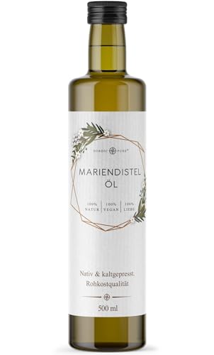 Mariendistelöl 500ml, kaltgepresst von Nordic Pure - Reich an Vitamin E & ungesättigten Fettsäuren - Unterstützt die Leberfunktion - Zur Ernährung sowie zur Hautpflege geeignet Mariendistelöl 500ml, kaltgepresst von Nordic Pure - Reich an Vitamin E & ungesättigten Fettsäuren - Unterstützt die Leberfunktion - Zur Ernährung sowie zur Hautpflege geeignet von Nordic Pure