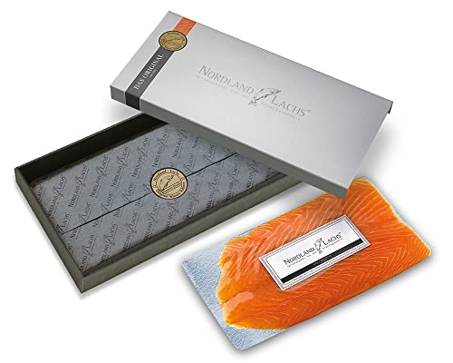 Nordland-Lachs Präsent zu Ostern | Lachs Feinkost Geschenk mit 230g Räucherlachs aus Schottland und Saucen | Edle Geschenkbox für Geschäftspartner von Nordland-Lachs