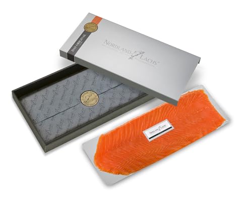 Nordland-Lachs Geschenkbox | 550g schottischer Räucherlachs mit Saucen als Geschenk verpackt | Geschenk-Box für Mitarbeiter, Kunden und Freunde von Nordland-Lachs