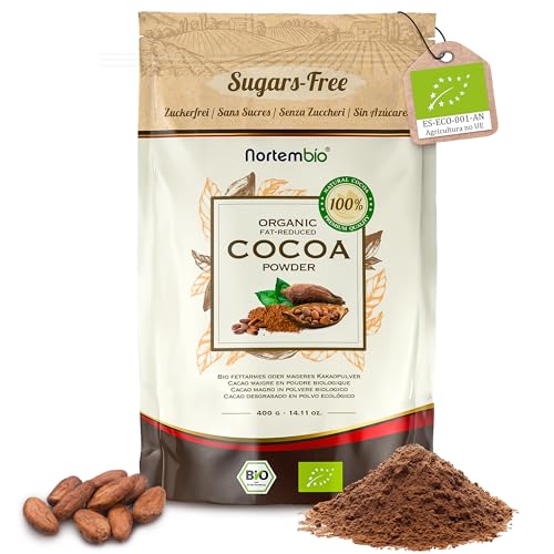 Nortembio Entölter Bio-Kakao in Pulverform 400 g. 100% Naturprodukt. Gourmet-Qualität. Kakao aus Ghana, glutenfrei und ohne Zucker, vegan und laktosefrei. Luftdichte Verpackung mit Zip-Verschluss. von Nortembio