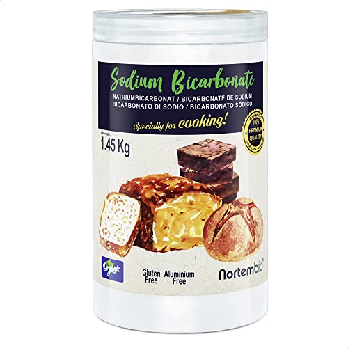 Nortembio Ökologischer Natron Pulver 1,45 Kg. Lebensmittelqualität Natriumbicarbonat. Aluminiumfrei Backpulver zum Kochen. Natürliches Backsoda mit E-Book Inklusiv. von Nortembio