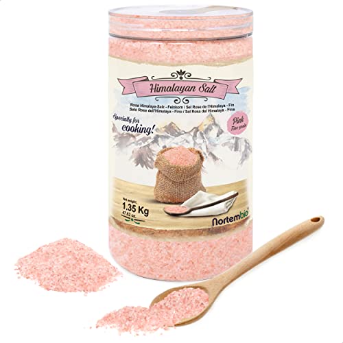 Nortembio Rosa Himalaya-Salz 1,35 Kg. Feinkorn (1-2 mm). 100% Natürliches Salz. Reich an Mineralien. Gesundes Kochen. Unraffiniert. Ohne Konservierungsstoffe. Aus Punjab Pakistan. von Nortembio