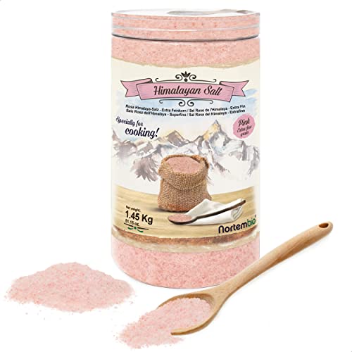 Nortembio Rosa Himalaya-Salz 1,45 Kg. Extra Feinkorn (0,5-1 mm). 100% Natürliches Salz. Reich an Mineralien. Gesundes Kochen. Unraffiniert. Ohne Konservierungsstoffe. Aus Punjab Pakistan. von Nortembio