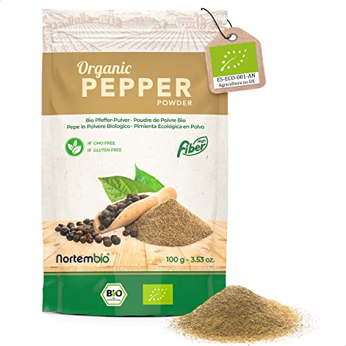 Nortembio Schwarzer Pfeffer in Bio-Pulver, 100 g, 100 % natürliche Herkunft, Gourmet-Qualität, gemahlener schwarzer Pfeffer, ohne Zusatzstoffe oder Konservierungsstoffe, luftdichte Verpackung und Nortembio Schwarzer Pfeffer in Bio-Pulver, 100 g, 100 % natürliche Herkunft, Gourmet-Qualität, gemahlener schwarzer Pfeffer, ohne Zusatzstoffe oder Konservierungsstoffe, luftdichte Verpackung und von Nortembio