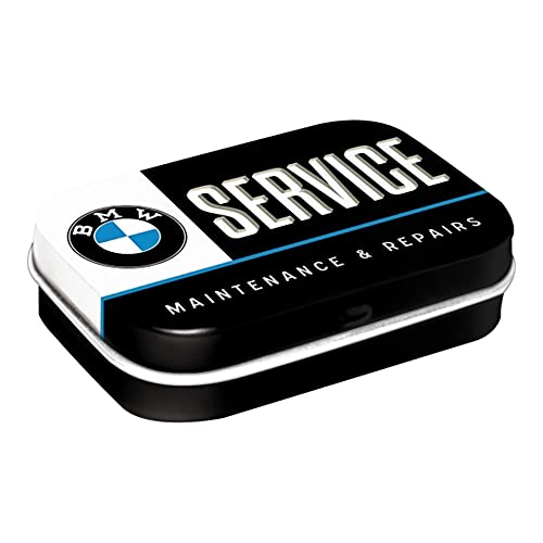 Nostalgic-Art Retro Pillendose, 4 x 6 x 1,6 cm, BMW – Service – Geschenk-Idee für BMW Accessoires Fans, Original Lizenzprodukt (OLP), mit Pfefferminz-Dragees, Vintage Design von Nostalgic-Art