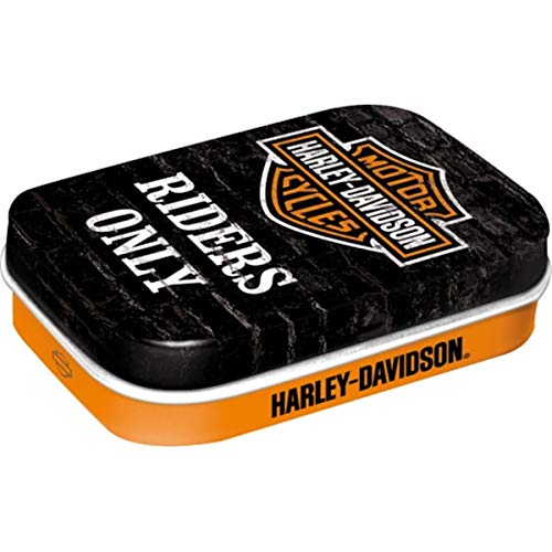 Nostalgic-Art Retro Pillendose, 4 x 6 x 1,6 cm, Harley-Davidson – Riders Only – Geschenk-Idee für Biker, Original Lizenzprodukt (OLP), mit Pfefferminz-Dragees, Vintage Design von Nostalgic-Art