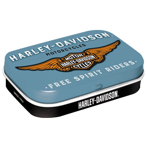 Nostalgic-Art 81380 Harley-Davidson - Logo Blue | Pillen-Dose | Bonbon-Box | Metall | gefüllt mit Pfefferminz-Dragees von Nostalgic-Art